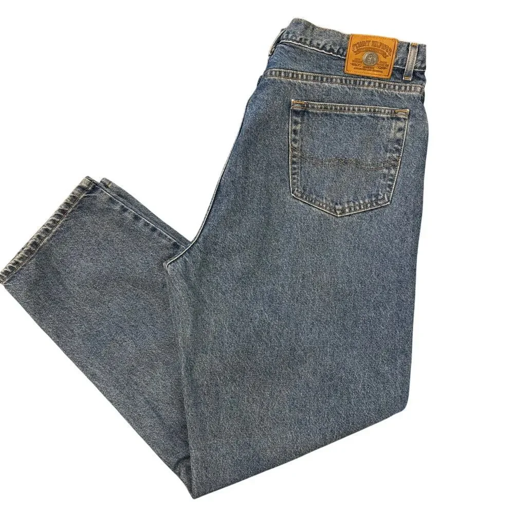 VTG Tommy Hilfiger Men’s Relaxed Fit Straight Leg Jeans 90s Y2K Light Wash, 38